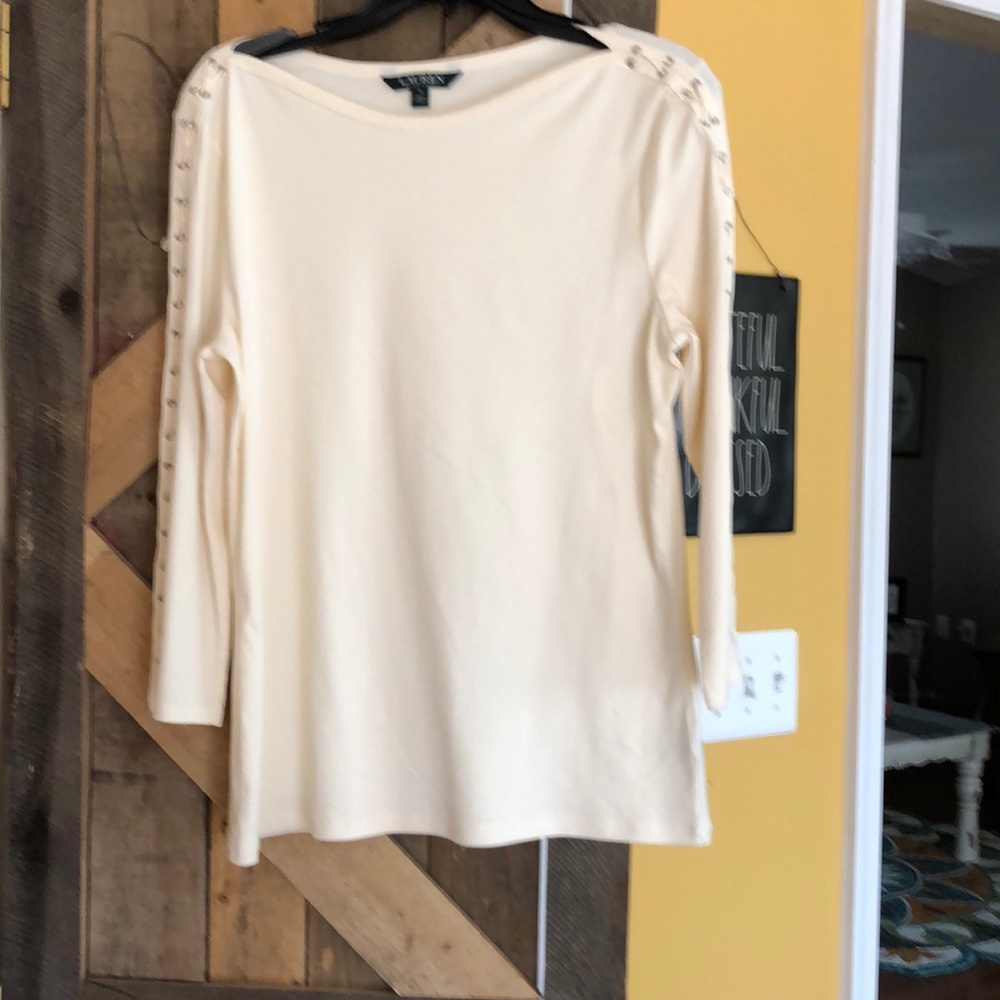 SOLD Ralph Lauren Cream pullover3/4 sleeve grommets